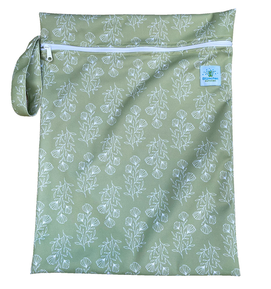 Blümchen Windelsack/ Wetbag PUL mit Zip FLORAL green (Made in Turkey)